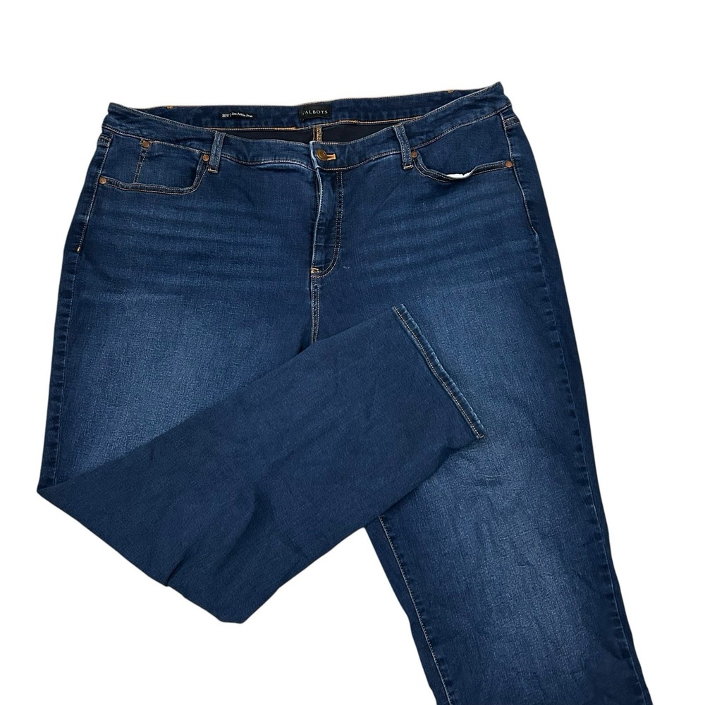 Talbots Slim Ankle Jeans Women's 22W Blue Dark Wash 28" Inseam Stretch Waist
